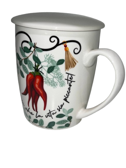 Tazza Portafortuna con Corni e Nappine – Ceramica Decorata a Mano