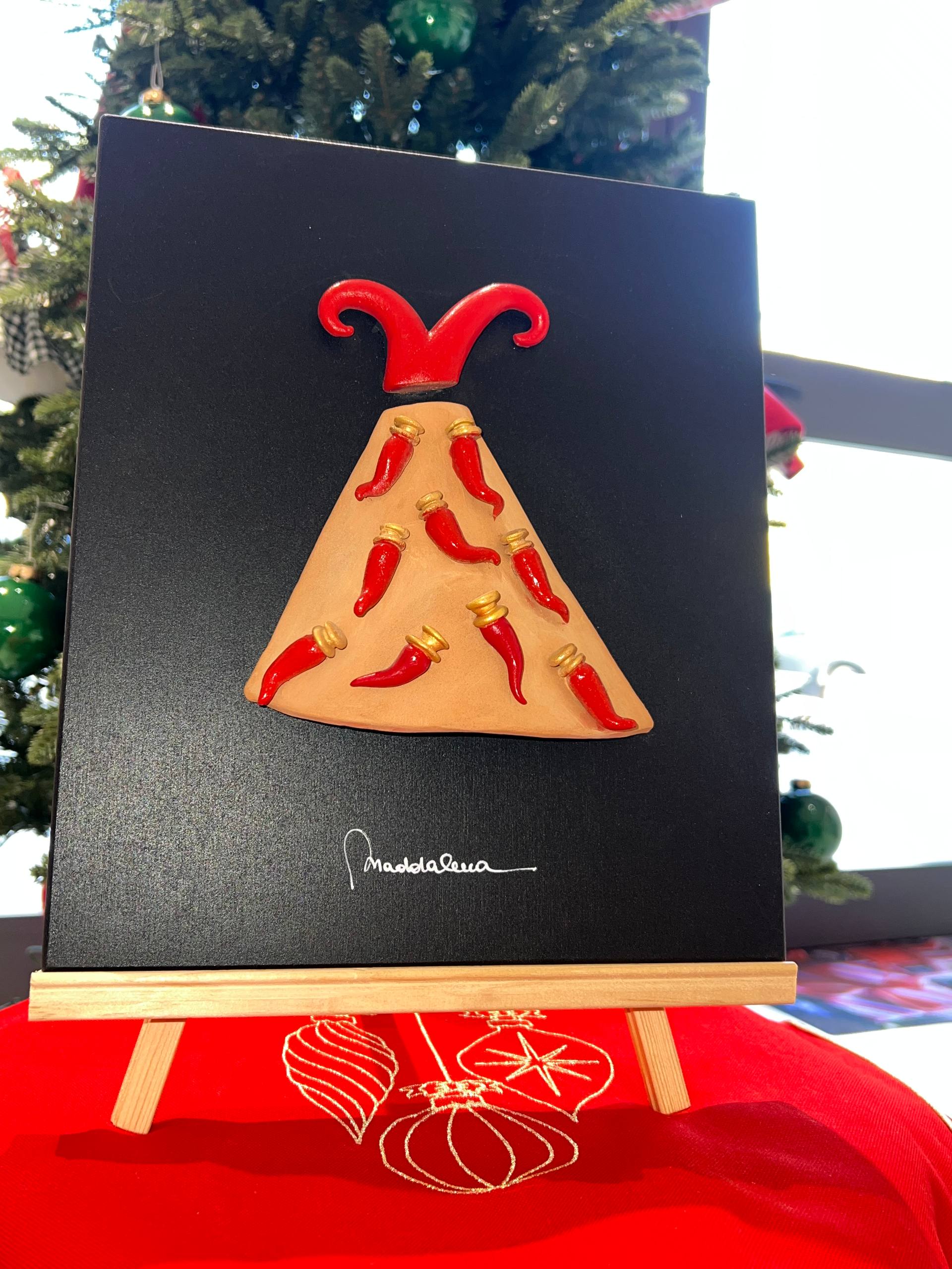 Quadro Vesuvio Portafortuna con Corni Napoletani – Opera Artigianale su Tela