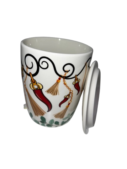Tazza Portafortuna con Corni e Nappine – Ceramica Decorata a Mano